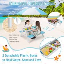 3-In-1 Kids Outdoor Picnic Water Sand Table With Umbrella Play Boxes - Blue - View 4