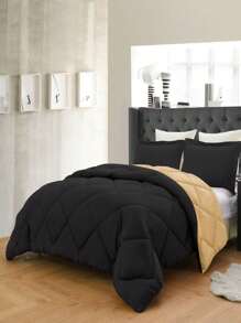 3PC Reversible 2-Tone Comforter Set With 2 Pillow Shams - 2 Different Colors! Duvet Insert - Black & Gold - View 3