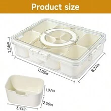 FomoSone 2 khay chia ngăn có nắp - Hộp đựng đồ ăn nhẹ di động có tay cầm, Hộp đựng đồ ăn nhẹ có 8 hộp nhỏ có thể tháo rời, Đĩa trái cây di động - Dụng cụ sắp xếp trong suốt để đựng kẹo, trái cây, các loại hạt - Màu be - Xem 2