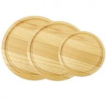 Kit 3 Tábuas de Madeira de Pinho Redondas para Montagem de Mesa, Porções de Frios e Tábua de Queijos, Promoção de