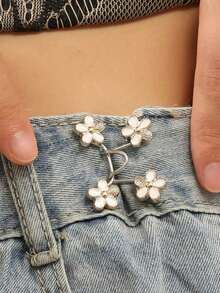 2 Pairs/Set, 3 Pcs Waist Cincher Adjustable Buckle Set, Denim Pants Extender Buckle, Pants Adjuster Buckle (Silver & Gold) - Waist Buckle - View 2