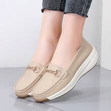 Summer Soft Moccasin Shoes For Women, Platform Slip-On Casual Thick Bottom Middle-Aged Loafers - Beige - View 4