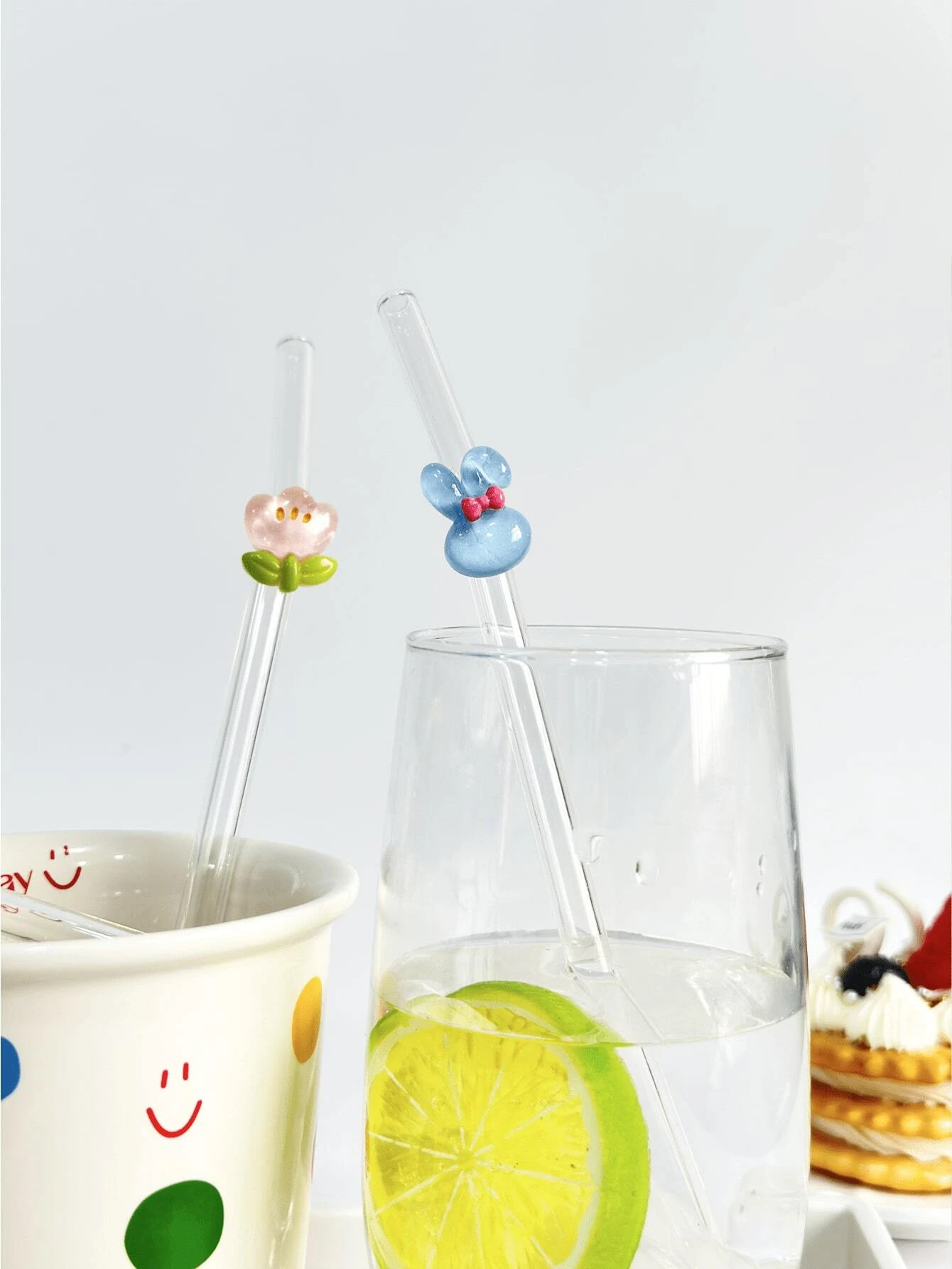 1pc Cartoon Mushroom & Duck Shaped Glass Straw With Bent Tip For