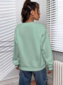 Presente de Natal & Ação de Graças, Moletom de Gola Redonda Personalizado para Mulheres - Adicione Sua Própria Foto (Retrato de Família/Selfie), Presente de Aniversário Casual - Verde - Visão 5