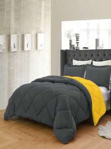 3PC Reversible 2-Tone Comforter Set With 2 Pillow Shams - 2 Different Colors! Duvet Insert - Yellow & Gray - View 3