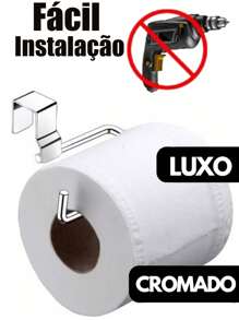 -SUPORTE PAPEL HIGIÊNICO CAIXA ACOPLADA CROMADO SIMPLES PORTA HIGIENICO ARAMADO BANHEIRO - Prata - Visão 2