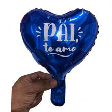 10 Balão Metalizado Coração Azul Pai Te Amo 22cm