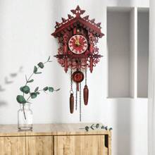 Cuckoo Clock Vintage House Shape Cuckoo Clock Central Seconds Movement Retro Wall Clock Made Of MDF For Living Room, Bedroom Decoration Clock, Red - Red - View 6