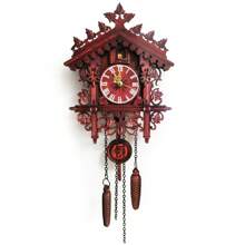 Cuckoo Clock Vintage House Shape Cuckoo Clock Central Seconds Movement Retro Wall Clock Made Of MDF For Living Room, Bedroom Decoration Clock, Red - Red - View 3