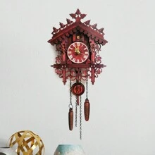 Cuckoo Clock Vintage House Shape Cuckoo Clock Central Seconds Movement Retro Wall Clock Made Of MDF For Living Room, Bedroom Decoration Clock, Red - Red - View 5
