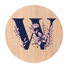 1pc Alphabet Painted Bamboo Coaster, Non-Slip Heat-Resistant Mat, Home Dining Decor, Gift Accessory Set