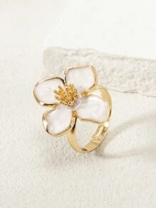 1pc Elegant Floral Enamel Open Ring, Fashionable & Chic, Suitable For Spring/Summer Everyday & Holiday Wear, Available In White, Green, Pink, Burgundy, Purple, Orange, Blue - Four-petal Flower Oil Drop Ring - View 5