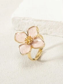 1pc Elegant Floral Enamel Open Ring, Fashionable & Chic, Suitable For Spring/Summer Everyday & Holiday Wear, Available In White, Green, Pink, Burgundy, Purple, Orange, Blue - Four-petal Flower Oil Drop Ring - View 3