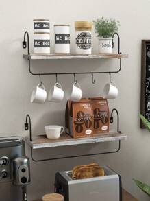 SUMGAR Coffee Mug Holder, Coffee Bar Shelf With Hooks Wall Mount Cup Organizer Mug Racks Coffee Pods Storage Hanger, Farmhouse Kitchen Decor Coffee Bar Accessories, Black And White - 白色 - 查看 6