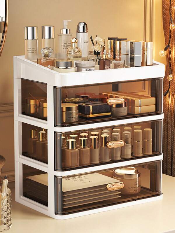 1 Pc Desktop Storage Box, Multi-Layer Cosmetic Display Stand, Desk Storage Rack, Dustproof Jewelry Stand, Bookshelf Pen Holder, Suitable For Home Office School Student Dormitory Study Storage Of Small Items, Home Storage Tools