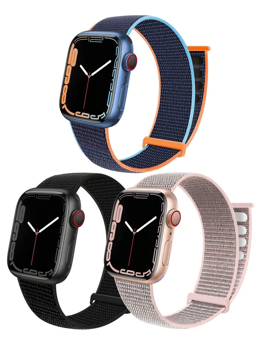3 dây đeo đồng hồ nam nữ màu hồng và xanh lam Polyamide Tương thích với Apple Watch Band 45/49/38/40/41/42/44mm, Tương thích với Apple Watch Ultra/SE/8/7/6/5/4/3/2/1