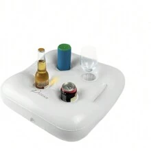 1 pièce Porte-gobelet gonflable, plateau de gobelet flottant en PVC avec quatre trous pour rassemblement de fête de piscine - Multicolore - Voir 8