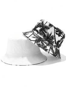 1 Peça Chapéu Balde com Árvore de Coco, Chapéu de Sol de Praia Estético, Boné de Beisebol para Homens e Adolescentes, Reversível de Uso Duplo, Chapéu Balde Estampado com Palmeira Boho para Homens, Chapéu Balde Dobrável para Homens, Chapéu de Praia de Verão