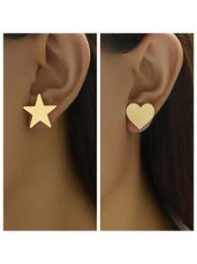 時尚的幾何形耳環套裝，簡單且百搭的設計，具有審美感 - 金黃色 - 查看 2