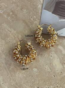 European And American INS Style Wire Wrapping Art New Uncommon Metal Cubic Zirconia Earrings, Hollow Circle 22K Gold Ear Studs