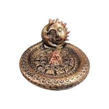INCENSARIO PRATINHO - MINIATURA -  SOL E LUA em resina Dourado - Dourado - Visão 2