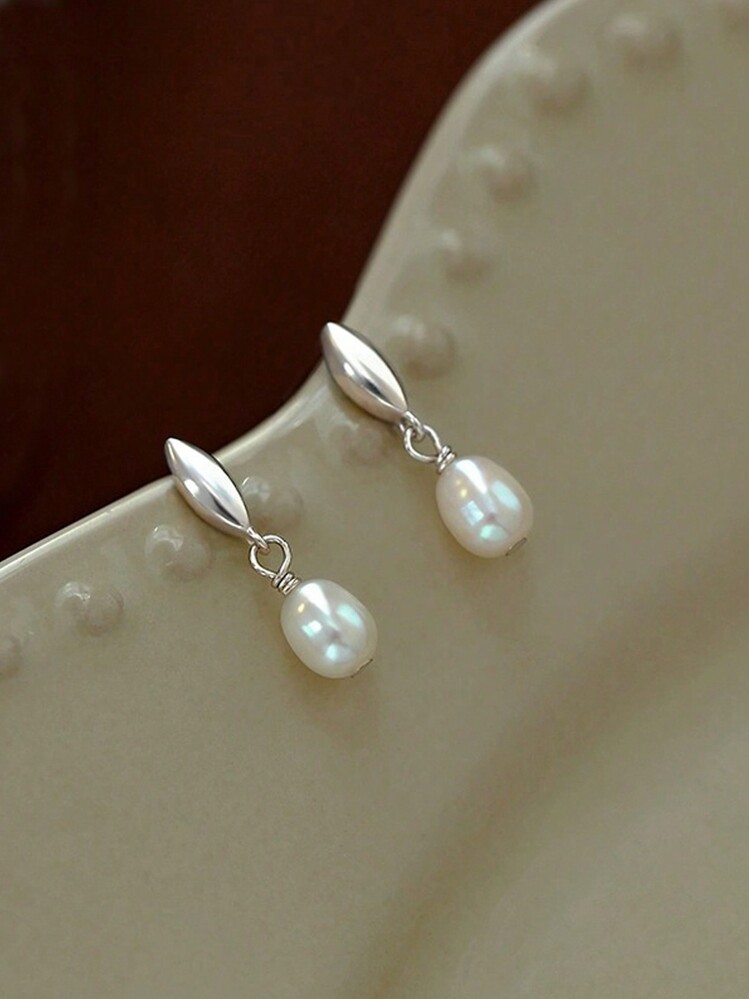 1 对简约时尚珍珠吊坠耳环，适合新娘，适合女性的礼物珠宝，优雅 - JWCE4479 - 查看 4