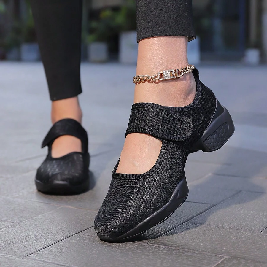 Modern Air Cushion Soft-Sole Dance Shoes For Height Increasing, Fashionable Hot-Selling Square Dance Shoes, Fitness Walking Shoes, Breathable Mesh Casual Shoes, Recommended Jazz Shoes For Dance Academy - Black - View 1