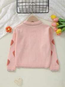 Girls' Valentine's Heart Pattern Long Sleeve Knit Pullover Sweater - Pink - View 2