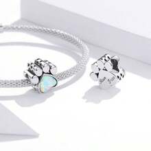 bamoer 1 pieza Charm de plata de ley 925 con forma de pata y hueso de mascota, con  rosa en forma de corazón, apto para mujer, pulsera y collar DIY, joyería fina para el Día de San Valentín - Multicolor - Ver 9