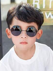 1 件装复古圆框时尚儿童眼镜，上海滩老板风格时尚 - 寶藍色 - 查看 1