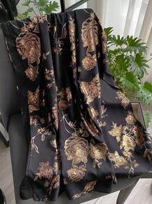 1pc Elegant Floral Foil Print Linen Scarf For Women, Summer Sunscreen Beach Shawl Accessory - Multicolor - View 3