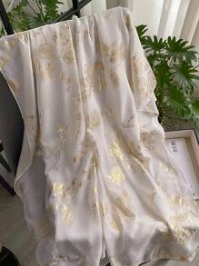 1pc Elegant Floral Foil Print Linen Scarf For Women, Summer Sunscreen Beach Shawl Accessory - Multicolor - View 2