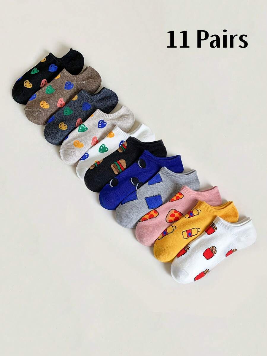 11 đôi tất hình trái tim thiết kế kiểu Hamburg Tất thuyền nữ thông thường thời trang, dành cho mọi mùa - Nhiều màu - Xem 1