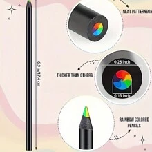 3/6/12pcs Rainbow Pencils Colored Pencil 7 Colors In 1 Wooden  Black Wooden Painting Supplies - Black - View 5