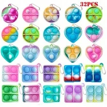 32 Pcs Mini Pop Keychain Fidget Toys Stress Relief Hand Toys, Easter Basket Stuffers Mini Pop Push It Fidget Toy Keychain For Adults, Mini Pop Push It Bubble Fidget Sensory Toys - Multicolor - View 1