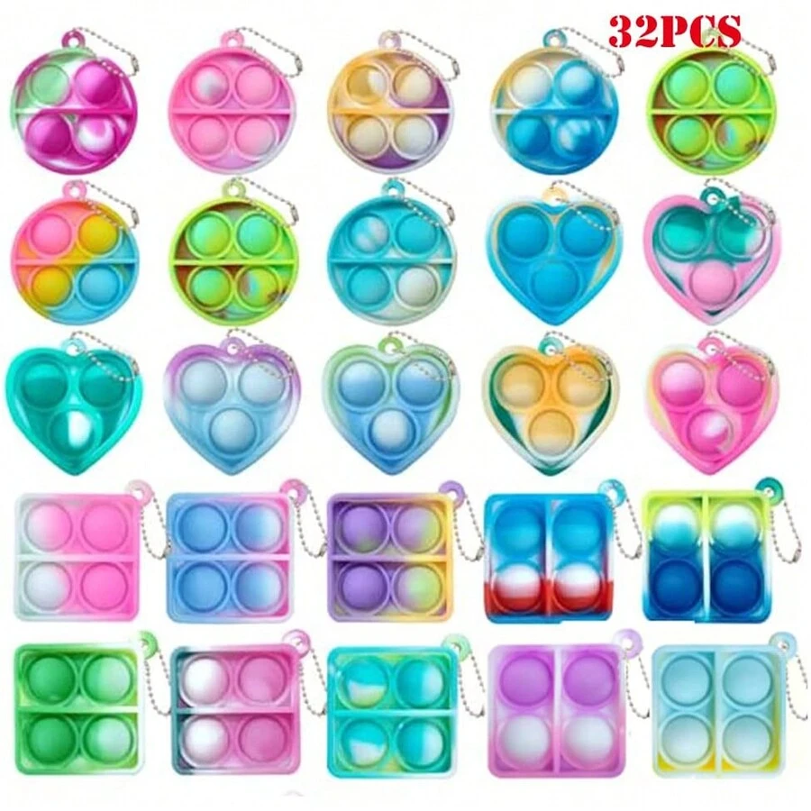 32 Pcs Mini Pop Keychain Fidget Toys Stress Relief Hand Toys, Easter Basket Stuffers Mini Pop Push It Fidget Toy Keychain For Adults, Mini Pop Push It Bubble Fidget Sensory Toys - Multicolor - View 1