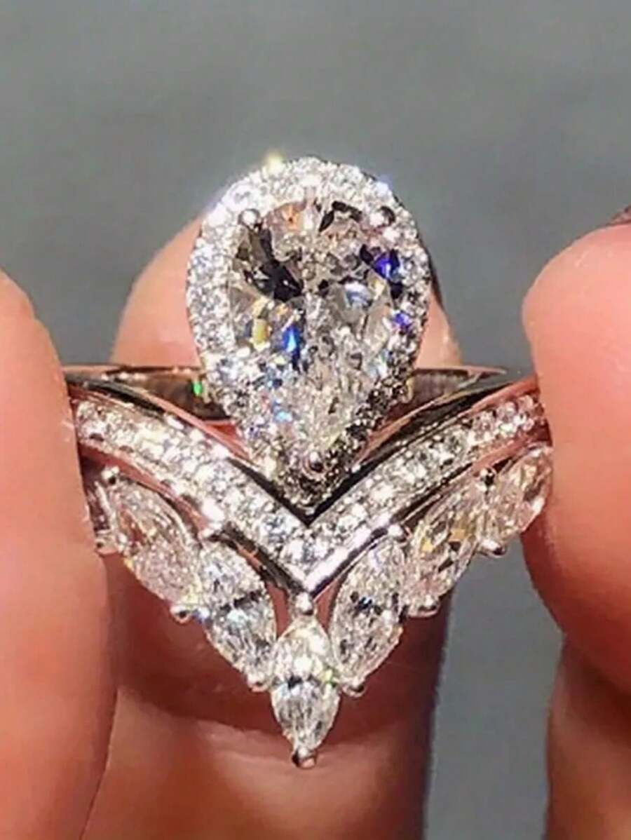 1pc Fashionable Crown-Shaped, Sparkling, Creative, Bohemian-Style Ring With Unique Design Elements, Suitable As A Wedding Or Engagement Gift, And As A Daily Wear Accessory For Women - Silver - View 1