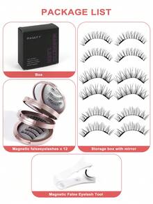 3 Pairs Magnetic False Eyelashes Kit With Mirror & Applicator Glue-Free Eyelashes Natural Manga Eyelashes Cat Eye Fluffy Faux Mink Eye Lashes With Tweezers Makeup Tool For Beauty Travel - 黑色 - 查看 9