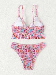 2 件套女士印花泳衣，适合春夏季度假、游轮、水疗、海滩、节日 - 彩色 - 查看 2