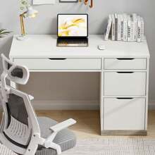 48" Computer Desk With 4 Drawers, Home Office Desk With Storage, Small Desk With Filing Cabinet, Writing Study Desks For Bedroom, Small Space - trắng - Xem 6