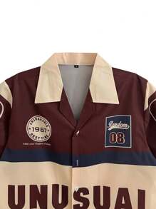 棕色独特印花四向弹力男士休闲衬衫 - 棕色 - 查看 3