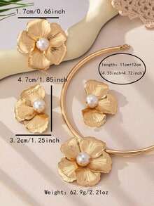 1 套夸张 3D 褶边金属花朵项链和耳环首饰套装，适合日常佩戴