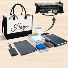 Personalized Tote Bag, Custom Tote Bags, Promotional Tote Bag, Your Text, Image, Logo Bag, Trade Show Gift Bag, Custom Shopper, Shopping Bag Letter Portable, Multifunction, Versatile, Lightweight Tote Bag Large Ideal Gifts For Her Friends, Women, Rookies & White-Collar Workers For Anniversaries, For Christmas, For Fall/Autumn, For Holiday/ Vacation, For Outdoors/Outings/Travel/Hiking/Stadium/Sports/Climbing