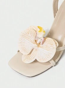 صنادل نسائية بكعب سميك، تصميم فراشة ثلاثي الأبعاد هولوغرافي، أصبع مفتوح، لون أبريكوت أنيق، مناسب للنوادي الليلية والأماكن الخارجية في الربيع والصيف