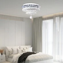 Moderno K9 cristal gota de lluvia candelabro iluminación para comedor, baño, dormitorio, sala de estar, empotrado LED candelabro (cristal de techo 3) - Color de cromo - Ver 1