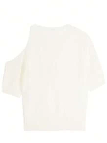 Summer Off-Shoulder Sheer Knit Round Neck Top