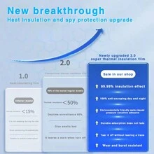 30cm*300cm / 50cm*300cm，夏季必備的冷卻隔熱膜窗玻璃貼紙，適用於房間和汽車，透明與不透明的遮陽隔熱太陽膜，防偷窺降溫效果 - 升級3.0隔熱膜[室內車內降溫] - 查看 8
