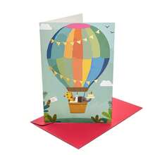 4款生日賀卡，創意有趣熱氣球貓雞鯊魚圖案賀卡，適用於家人和朋友，朋友賀卡，適用於任何場合