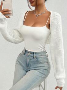 Spring And Autumn Casual Solid Ribbed Knitted Cardigan With Dolman Sleeves,Long Sleeve Tops
