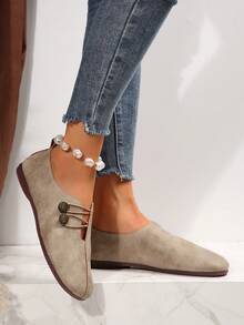 Sapatos Femininos de Cor Sólida, Confortável Fivela, Bico Baixo, Casual e Leve - Damasco - Visão 7